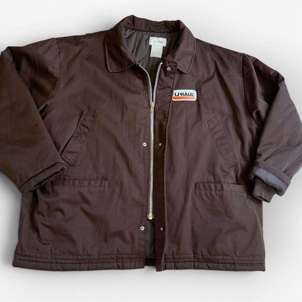 Vintage 90s U-Haul Quilted Insulated Work Jacket 4XL Brown Uniform 66” Chest